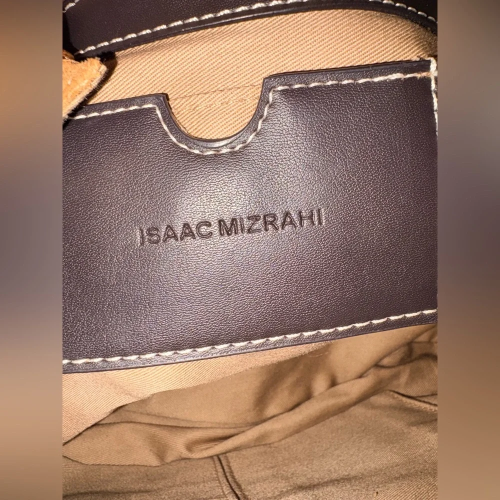 Isaac Mizrahi Brown Suede Logo Hobo Shoulder Bag Y2K